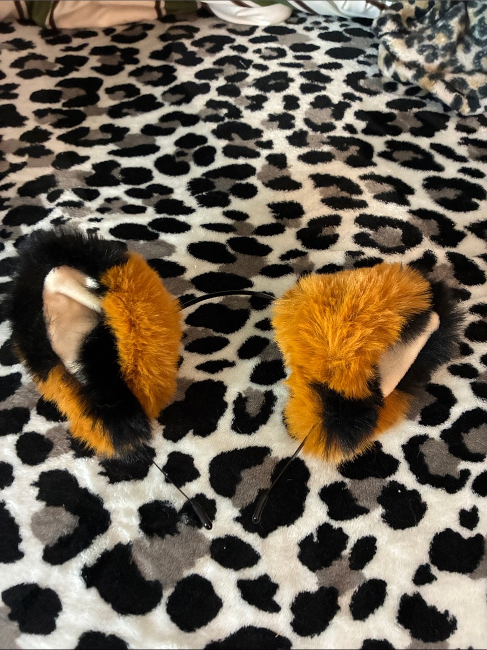 Faux Fur Animal Ear Headband in Black & Mustard